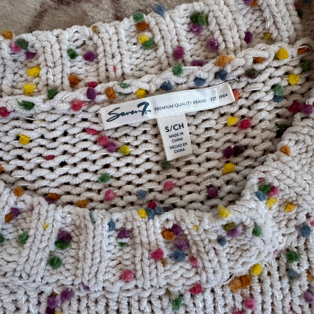 Seven7 Brand Rainbow Pom Pom Sweater — Size Small
